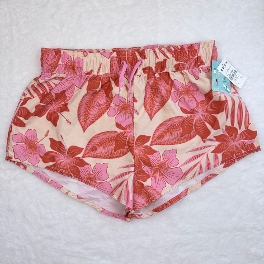 Roxy Swim Shorts Cover-Up Womens Medium Pink Floral New Fashion Print Beachy NWT